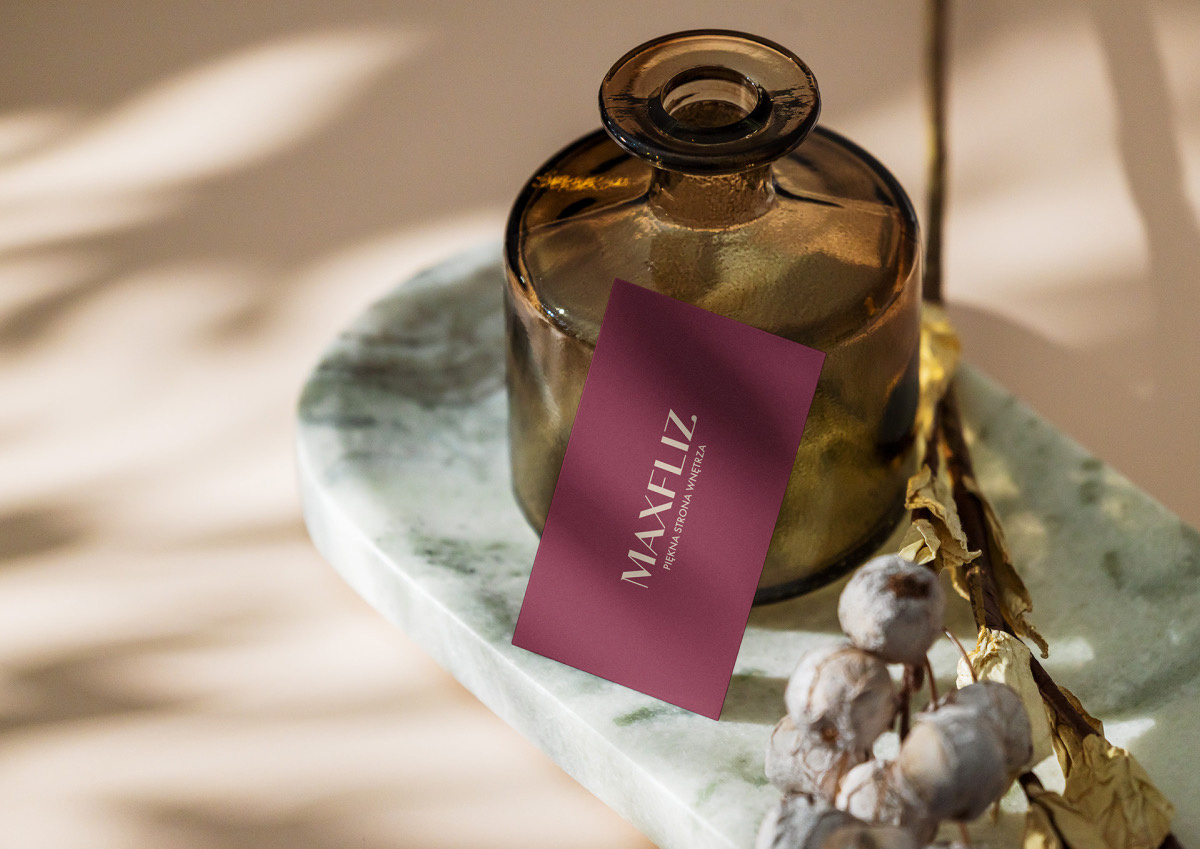 Projekt wizytówki firmowej dla salonów wyposażenia wnętrz Maxfliz. Projektant Hubert Wawrzkowicz.