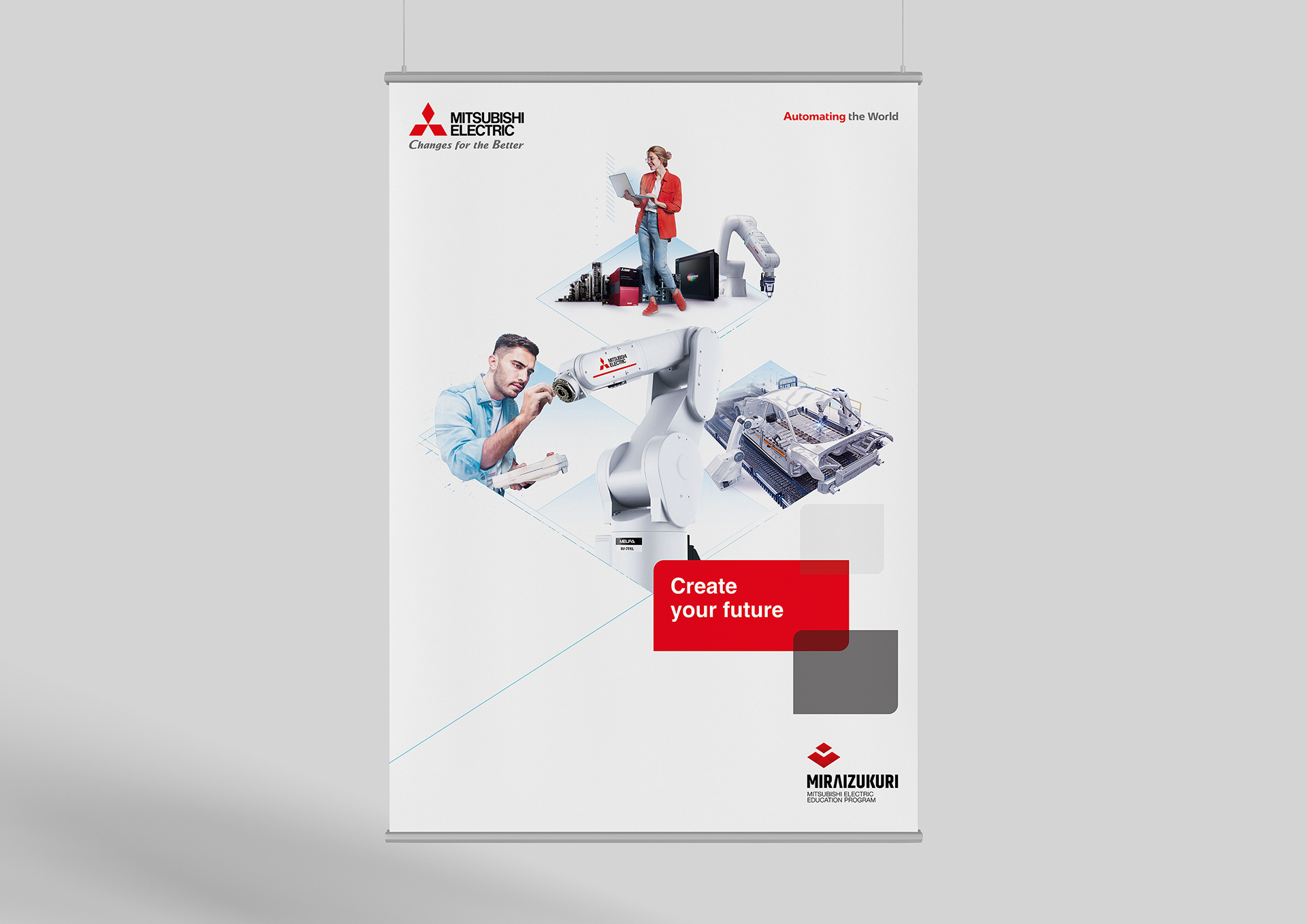 Key visual kampanii reklamowej dla Mitsubishi Electric. Projektant Hubert Wawrzkowicz.