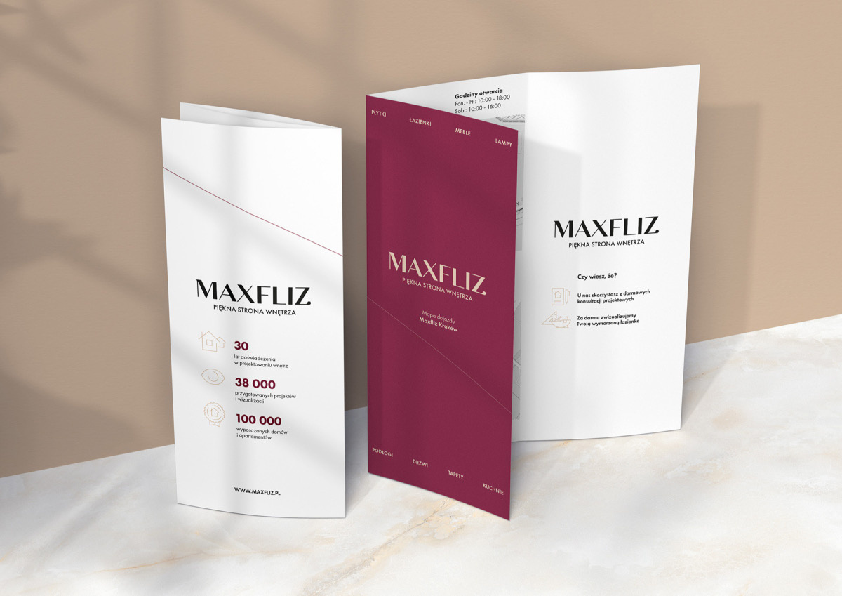 Projekt mapy dojazdu do salonów wyposażenia wnętrz Maxfliz. Projektant Hubert Wawrzkowicz.