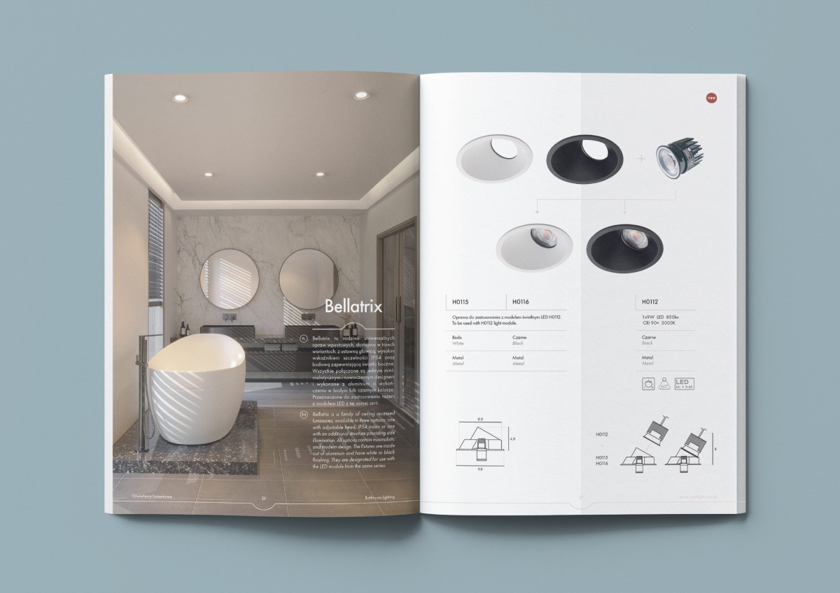 Wizualizacja katalogu oświetlenia łazienkowego marki Maxlight.